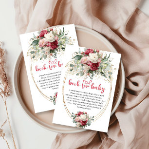 Minimal Burgundy White Gold Floral Book Baby Enclosure Card
