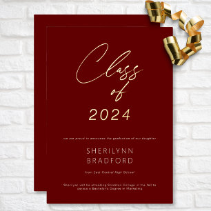 Minimal Burgundy & White Graduation Announcement