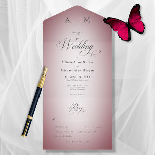 Minimal Burgundy Wine & White Blur Modern All In One Invitation
