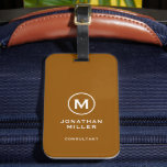 Minimal Burnt Orange Classic Typographic Monogram Luggage Tag<br><div class="desc">A professional vertical design in modern style with a burnt orange and white monogram emblem with large classic block typography initial monogram with name and title below. The text can easily be customised using the fields provided.</div>