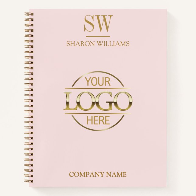 Minimal Business Logo Blush Pink Monogram Initial Notebook (Front)