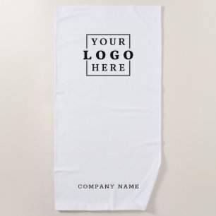 Minimal Business Logo Company Name Branded White Beach Towel