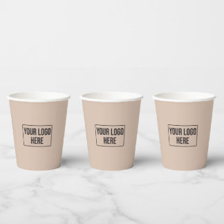 Minimal Business Logo Simple Beige Coffee Paper Cups