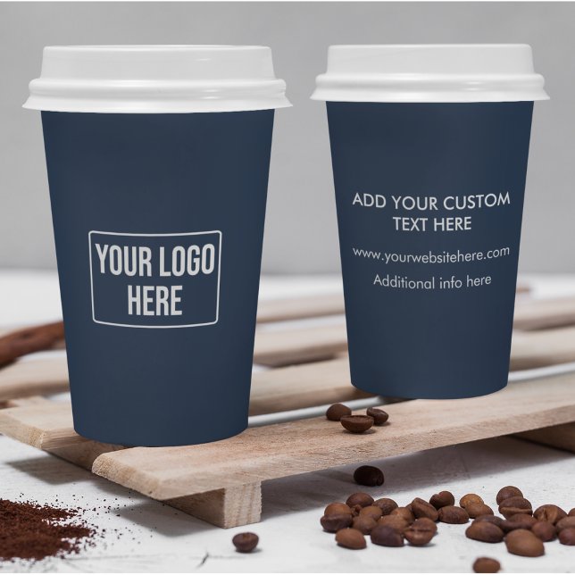 Minimal Business Logo Simple Navy Blue Coffee Paper Cups (Creator Uploaded)
