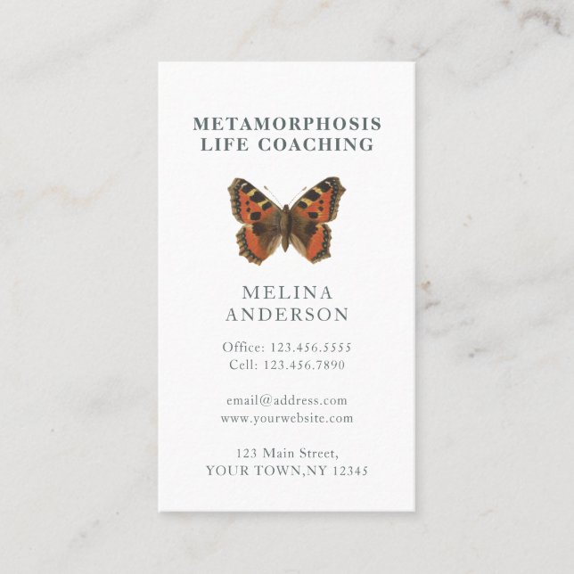 Minimal Butterfly Life Coach Business Card (Front)