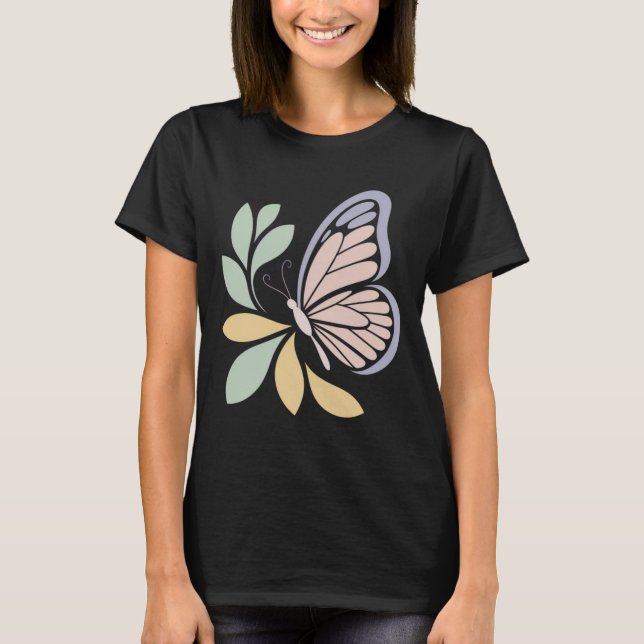 Minimal Butterfly Nature Illustration T-Shirt (Front)