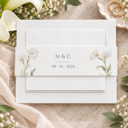 Minimal Calla Lily Wedding Initials Invitation Belly Band