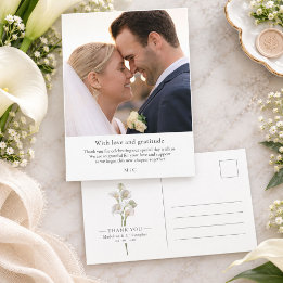 Minimal Calla Lily Wedding Photo Thank You Postcard