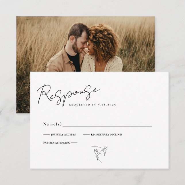 Minimal Calligraphy Black & White Photo RSVP Card (Front/Back)