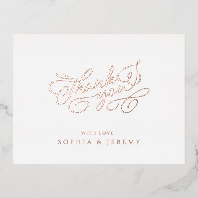 Minimal Calligraphy Elegant Script Thank You Foil Invitation Postcard (Front)