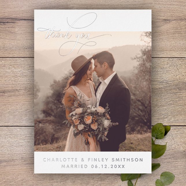 Minimal Calligraphy Personalised Wedding Thank You Foil Holiday Card (Creator Uploaded)