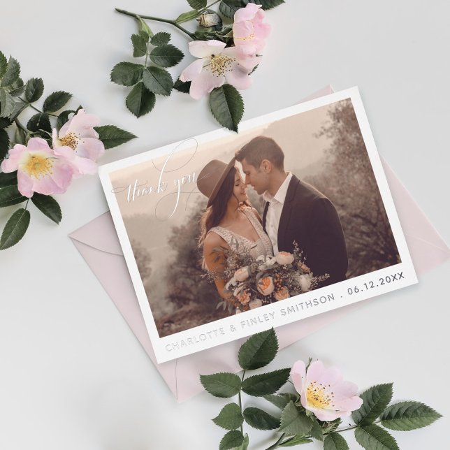 Minimal Calligraphy Personalised Wedding Thank You Foil Holiday Postcard (Creator Uploaded)