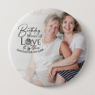 Minimal Calligraphy Photo Birthday Daughter-in-law 10 Cm Round Badge