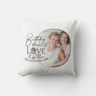 Minimal Calligraphy Photo Birthday Daughter-in-law Cushion