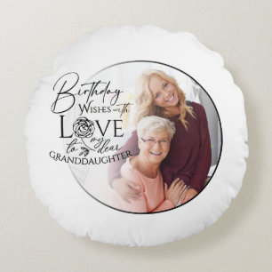 Minimal Calligraphy Photo Birthday Granddaughter Round Cushion