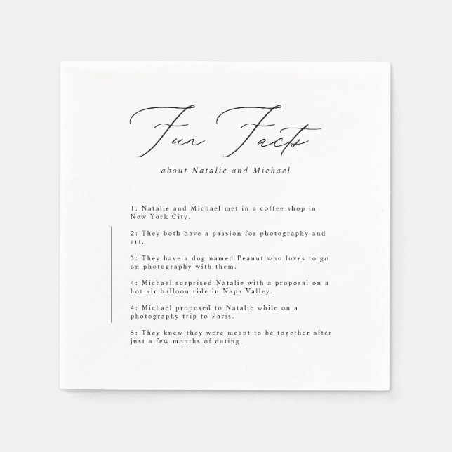 Minimal Calligraphy Script Funny Fun Facts Wedding Napkin (Front)