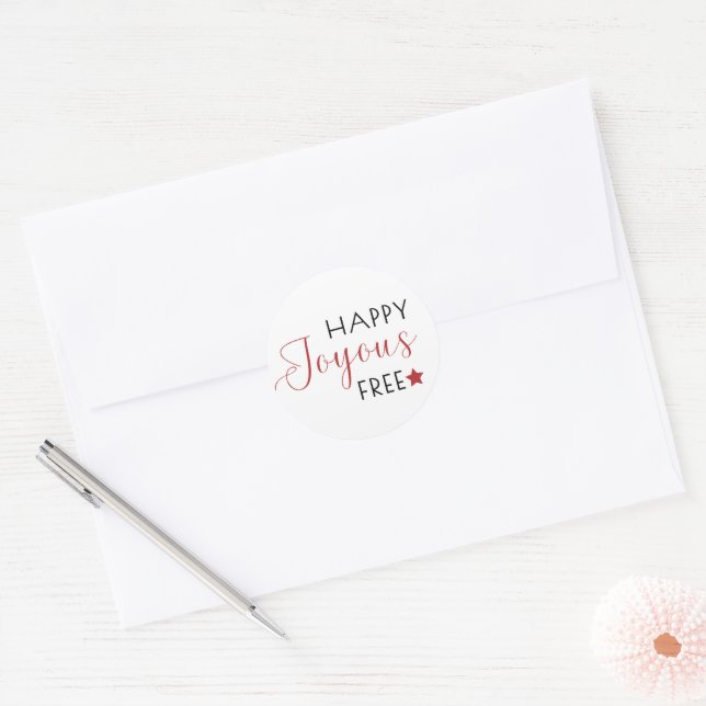 Minimal Calligraphy Script Happy Joyous Free Classic Round Sticker (Envelope)