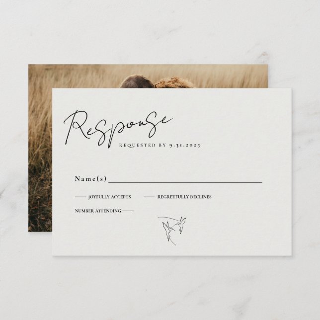 Minimal Calligraphy Script Photo RSVP Card (Front/Back)
