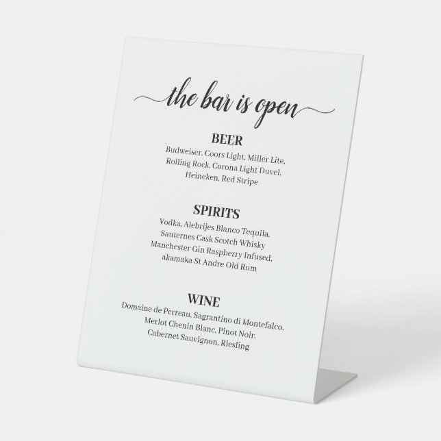 Minimal Calligraphy Wedding Bar Menu Pedestal Sign (Front)