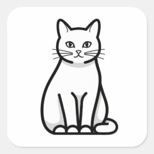Minimal Calm Cat Illustration Square Sticker