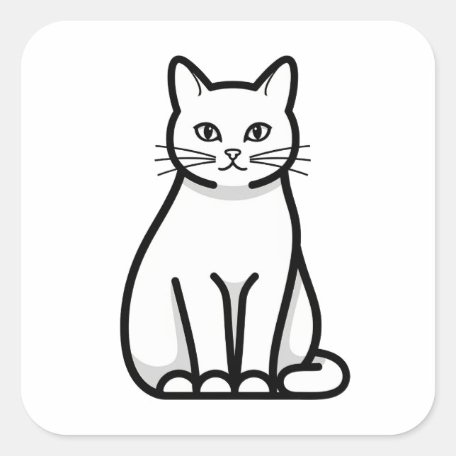 Minimal Calm Cat Illustration Square Sticker (Front)