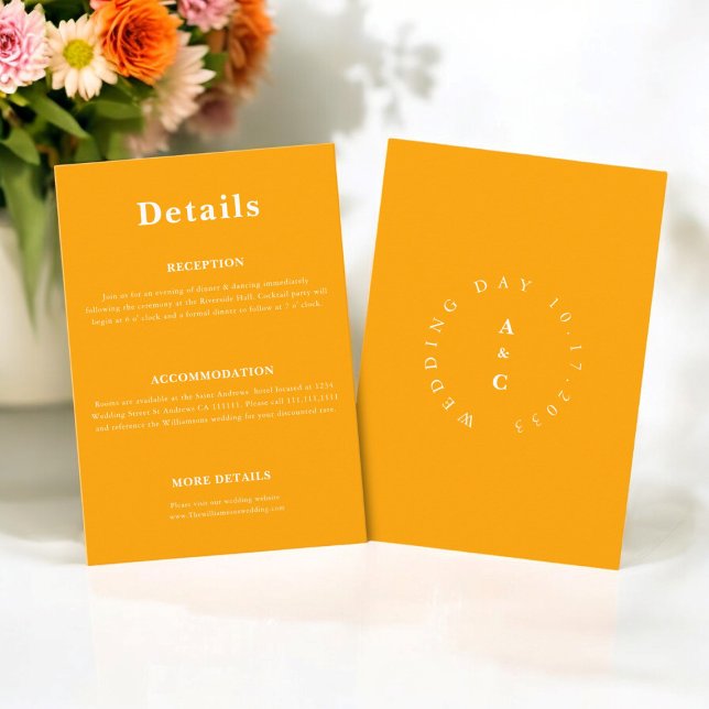 Minimal  casual wedding Details Enclosure  Card (MODERN STYLISH CASUAL ORANGE CREATED WEDING DETAILS CARD )