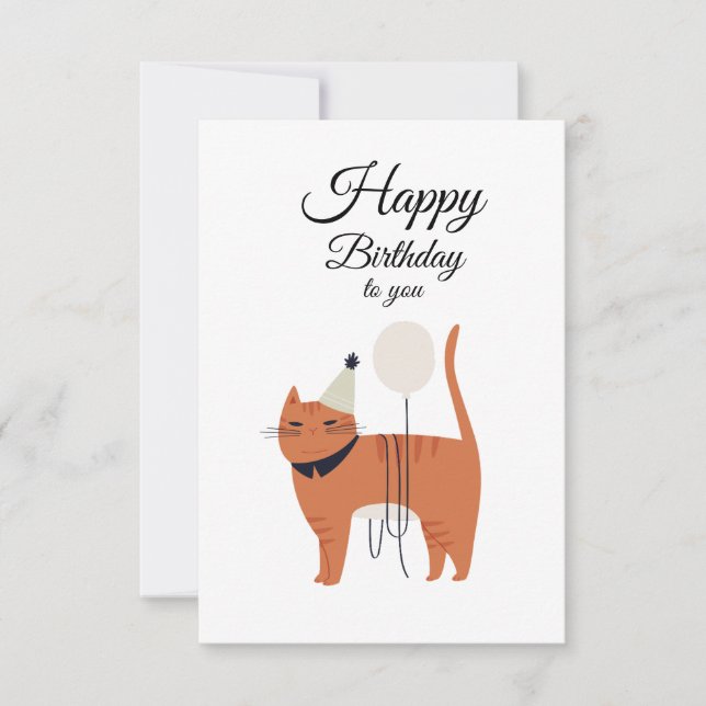 Minimal Cat Birthday Greeting Card (Front)