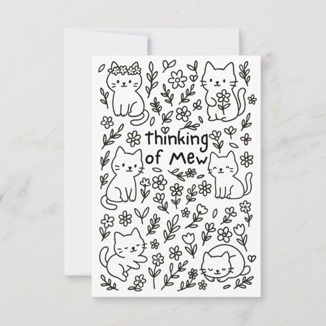 Minimal Cat Doodle Thinking of You Card (Front)