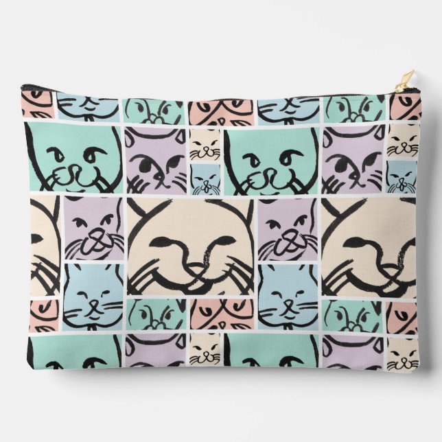 Minimal Cats Line Art Collage Accessory Pouch (Back)