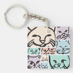 Minimal Cats Line Art Collage Key Ring