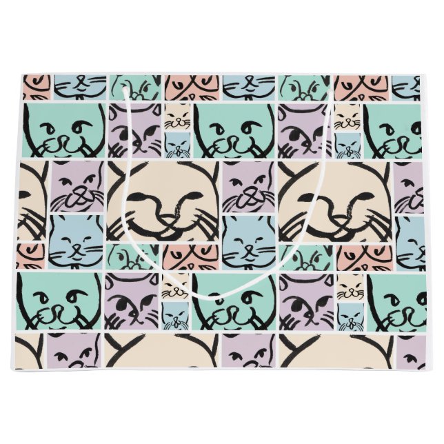 Minimal Cats Line Art Collage Large Gift Bag (Front)