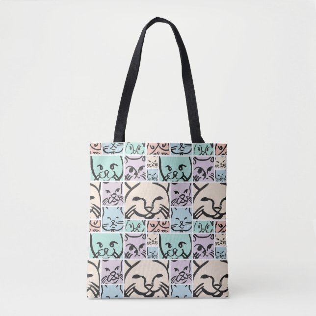 Minimal Cats Line Art Collage Tote Bag (Front)