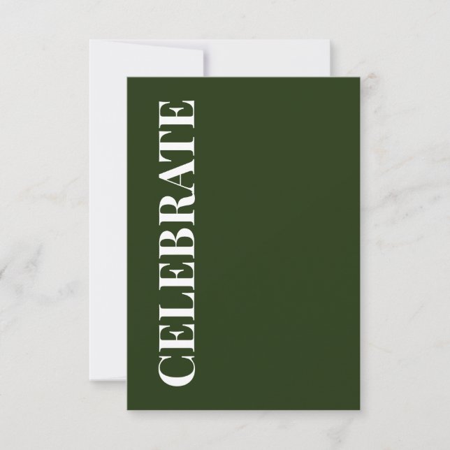 Minimal CELEBRATE | Forest Green Holiday Greeting Card (Front)