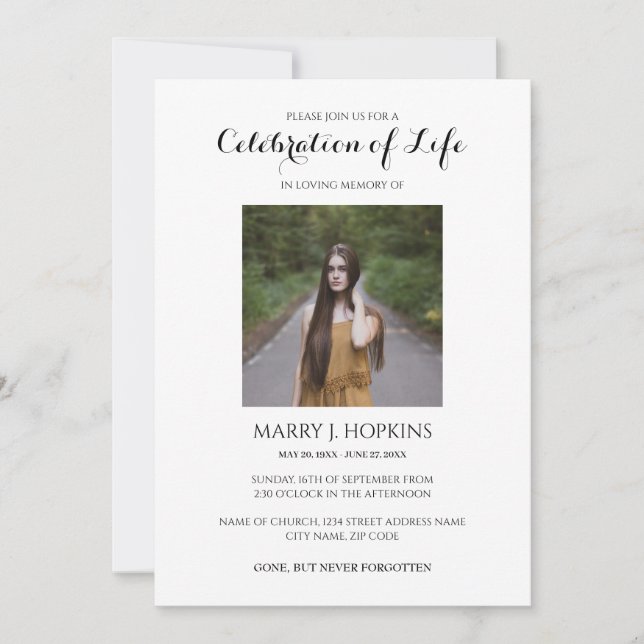 Minimal Celebration of Life Invitation with Photo (Front)
