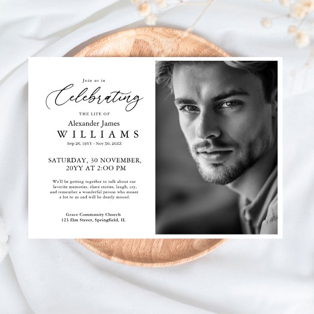 Minimal Celebration of Life Photo Memorial Funeral Invitation (Creator Uploaded)