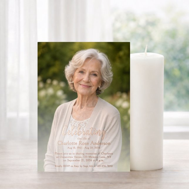 Minimal Celebration of Life Script Photo Rose Gold (Creator Uploaded)