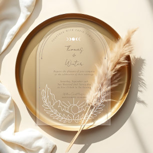 Minimal Celestial Holistic Boho Moon & Stars Arch Acrylic Invitations