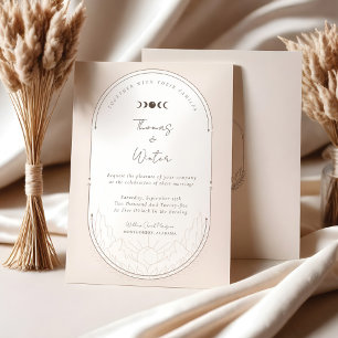 Minimal Celestial Holistic Moon & Stars Monogram Invitation
