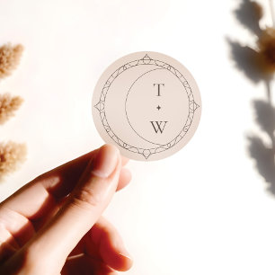 Minimal Celestial Moon & Stars Wedding Monogram Classic Round Sticker