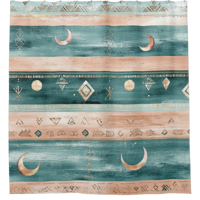Minimal Celestial Stripe in Earth Tones Shower Curtain (Front)