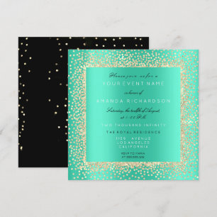 Minimal Champaigne Gold Black Confetti Mint Aqua Invitation