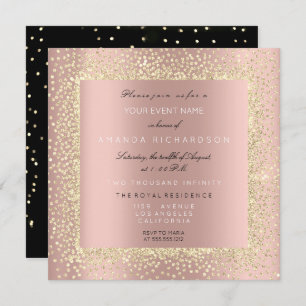 Minimal Champaigne Gold Black Confetti Rose Blush Invitation