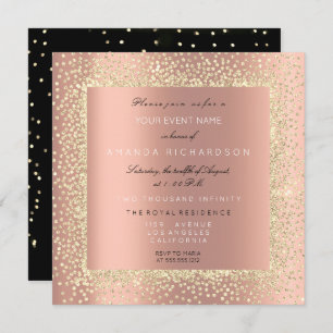 Minimal Champaigne Gold Black Confetti Rose Peach Invitation