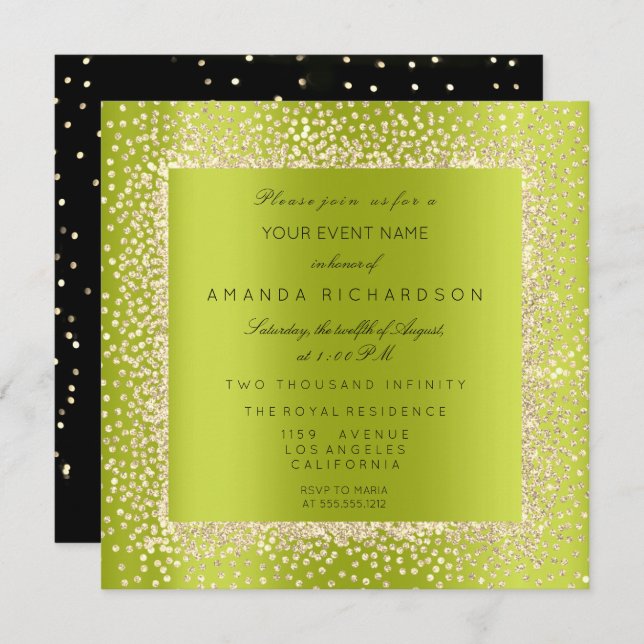 Minimal Champaigne Gold Black Confetti Sepia Green Invitation (Front/Back)