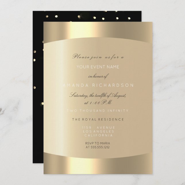 Minimal Champaigne Gold Black Confetti Sepia Ivory Invitation (Front/Back)
