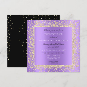 Minimal Champaigne Gold Black Confetti Violet Purp Invitation