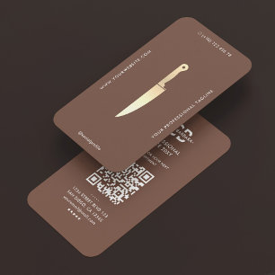 Minimal Chef Brown Butcher Caterer Knife Business Card