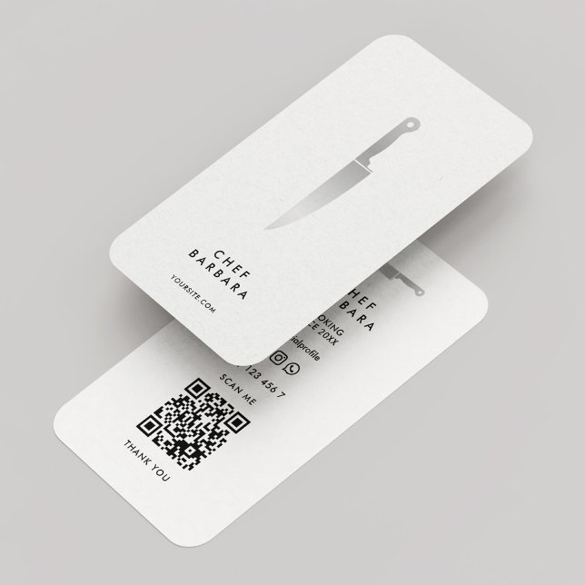 Minimal Chef Caterer Butcher Kitchen Knife White Business Card (Creator Uploaded)