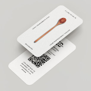 Minimal Chef Elegant Caterer Wooden Spoon White Business Card