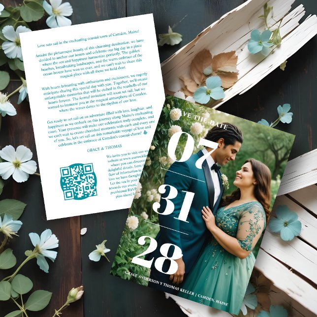 Minimal Cherished Stylish Funny Wedding Photo Card (Minimal Cherish Stylish & Funny Wedding Photo Card Save the Dates Cards with QR Code. )